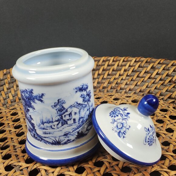 Vintage Otco Italy Mini Blue & White Ceramic Apothecary Jar - Picture 6 of 6
